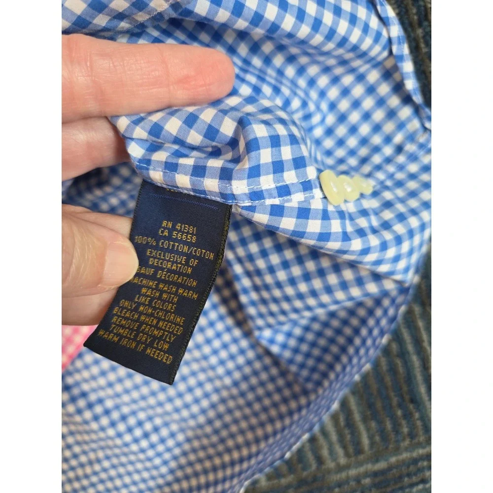 Ralph Lauren Boys Sz 8 Gingham Colorblock Button Down Shirt Multi Color Preppy